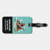 ティラノサウルスレックスボスは机に座っている。 ラゲッジタグ (裏面横)