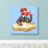 ティラノサウルスレックスボスは机に座っている。2 キャンバスプリント (インサイチュ (ウッドフロア))