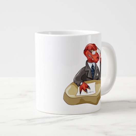 ティラノサウルスレックスボスは机に座っている。2 ジャンボコーヒーマグカップ (正面右)