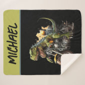 ティラノサウルスレックス恐竜がバイクに乗る シェルパブランケット (正面(横))