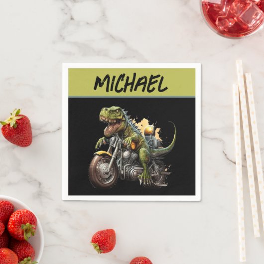 ティラノサウルスレックス恐竜がバイクに乗る スタンダードカクテルナプキン (インサイチュ)