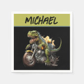 ティラノサウルスレックス恐竜がバイクに乗る スタンダードカクテルナプキン (正面)