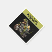 ティラノサウルスレックス恐竜がバイクに乗る スタンダードカクテルナプキン (角)