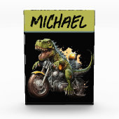 ティラノサウルスレックス恐竜がバイクに乗る フォトブロック (正面)