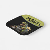 ティラノサウルスレックス恐竜がバイクに乗る ペーパープレート (傾斜あり)