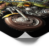 ティラノサウルスレックス恐竜がバイクに乗る ポスター (角)