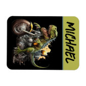 ティラノサウルスレックス恐竜がバイクに乗る マグネット (横)