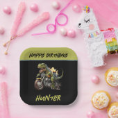 ティラノサウルスレックス恐竜バイク誕生日 ペーパープレート (パーティー)