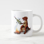 ティラノサウルスレックス料理のキャンプファイヤーの上の食べ物。 ジャンボコーヒーマグカップ (右)