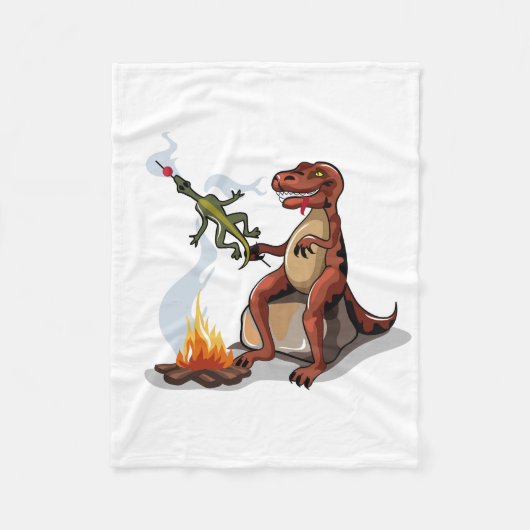 ティラノサウルスレックス料理のキャンプファイヤーの上の食べ物。 フリースブランケット (正面)