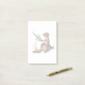 ティラノサウルスレックス料理のキャンプファイヤーの上の食べ物。 ポストイット (デスク上)