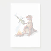 ティラノサウルスレックス料理のキャンプファイヤーの上の食べ物。 ポストイット (正面)