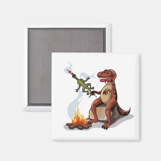 ティラノサウルスレックス料理のキャンプファイヤーの上の食べ物。 マグネット (正面/裏面)