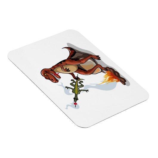 ティラノサウルスレックス料理のキャンプファイヤーの上の食べ物。 マグネット (右側)