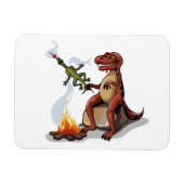 ティラノサウルスレックス料理のキャンプファイヤーの上の食べ物。 マグネット (横)