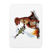 ティラノサウルスレックス料理のキャンプファイヤーの上の食べ物。 マグネット (縦)