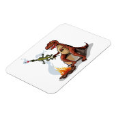 ティラノサウルスレックス料理のキャンプファイヤーの上の食べ物。 マグネット (左側)