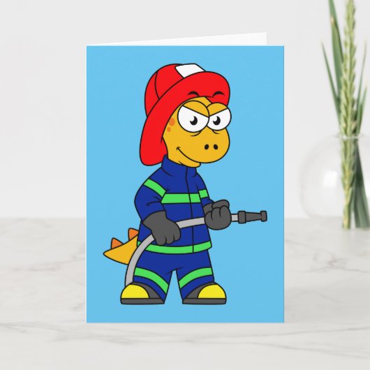 ティラノサウルスレックス消防士のイラストレーション。 カード (正面)