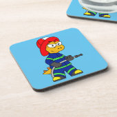 ティラノサウルスレックス消防士のイラストレーション。 コースター (左側)