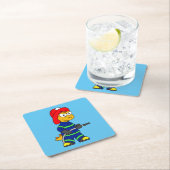 ティラノサウルスレックス消防士のイラストレーション。 スクエアペーパーコースター (インサイチュ)