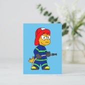 ティラノサウルスレックス消防士のイラストレーション。 ポストカード (スタンド正面)