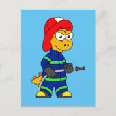 ティラノサウルスレックス消防士のイラストレーション。 ポストカード (正面)