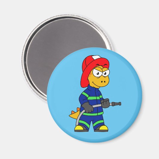 ティラノサウルスレックス消防士のイラストレーション。 マグネット (正面/裏面)