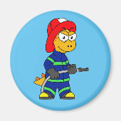 ティラノサウルスレックス消防士のイラストレーション。 マグネット (正面)