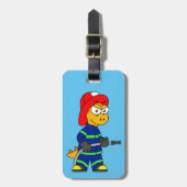 ティラノサウルスレックス消防士のイラストレーション。 ラゲッジタグ (正面縦)