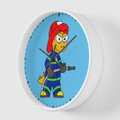 ティラノサウルスレックス消防士のイラストレーション。 壁時計 (傾斜)