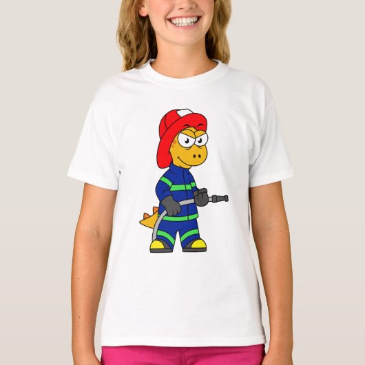 ティラノサウルスレックス消防士のイラストレーション。 Tシャツ (正面)