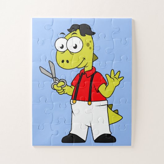 ティラノサウルスレックス理容師はさみ。 ジグソーパズル (縦)