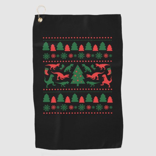 ティラノサウルスレックス醜いクリスマスセーター – 醜いCh ゴルフタオル (正面)