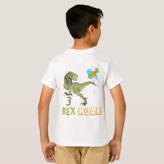 ティラノサウルス三レックスディノ三歳の誕生日 Tシャツ (裏面フル)