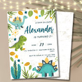 ティラノサウルス恐竜の子供たちを踏み越える誕生日 招待状