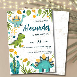 ティラノサウルス恐竜の子供たちを踏み越える誕生日 招待状