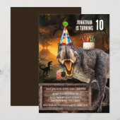 ティラノサウルス恐竜の誕生日パーティー 招待状 (正面/裏面)