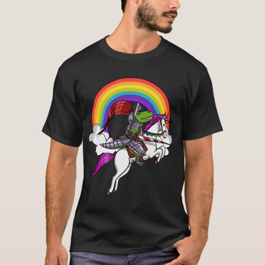 ティラノサウルス恐竜騎士ユニコーン騎乗 Tシャツ (正面)