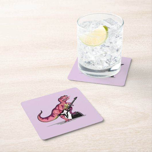 ティラノサウルス遊レックスのギター。 スクエアペーパーコースター (インサイチュ)