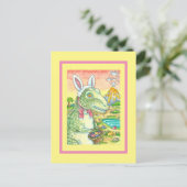 ティラノサウルス、かわいいTレックス、イースターバニーDINO シーズンポストカード (スタンド正面)