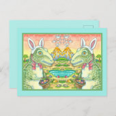 ティラノサウルス、かわいいTレックス、イースターバニーDINO シーズンポストカード (正面/裏面)