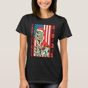 ティラノサウルス サンタクロース グランジ フラッグ クリスマス ファミリー コス Tシャツ