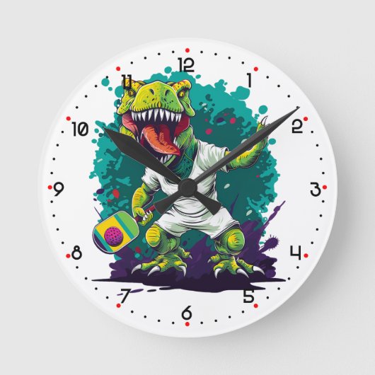 ティラノサウルス ピックルボール ラウンド壁時計 (正面)