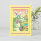 ティラノサウルス、可愛いTレックス、イースターバニーDINOフラット シーズンカード (スタンド正面)