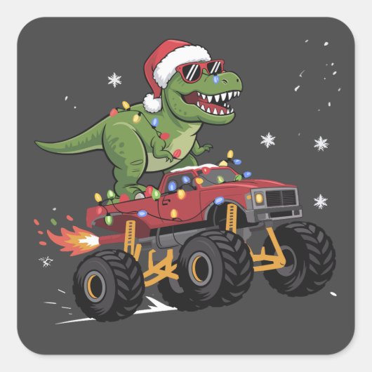 ティラノサウルス 恐竜 クリスマス モンスタートラック スクエアシール (正面)