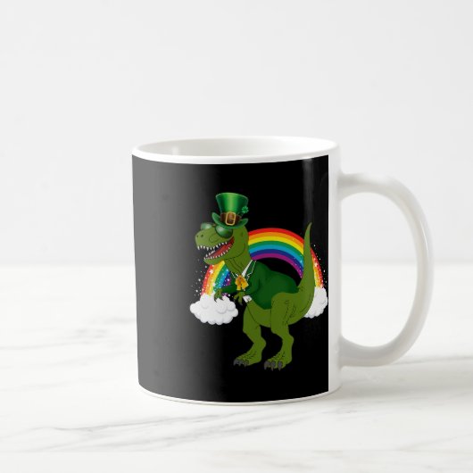ティラノサウルス 恐竜 レプラコーン 虹 聖パトリックの日 コーヒーマグカップ (右)