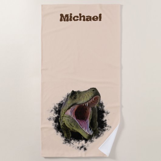 ティラノサールTレックス恐竜パーソナライズされた名 ビーチタオル (正面)