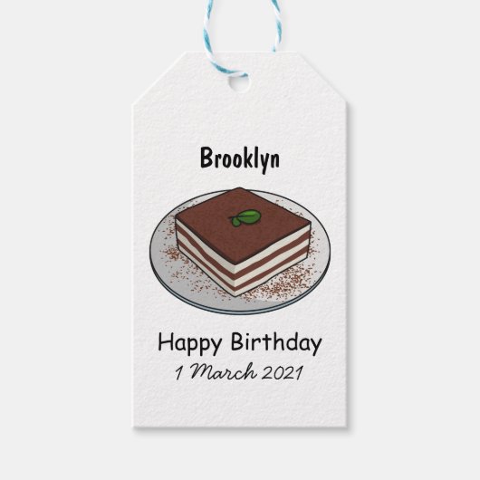 ティラミスケーキ漫画イラストレーション ギフトタグ (正面)