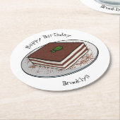 ティラミスケーキ漫画イラストレーション ラウンドペーパーコースター (アングル)