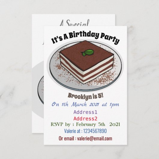 ティラミスケーキ漫画イラストレーション 招待状 (正面/裏面)